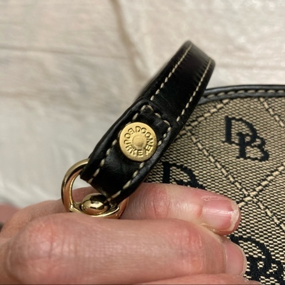 Dooney and Bourke black and gray signature db wristlet clutch bag